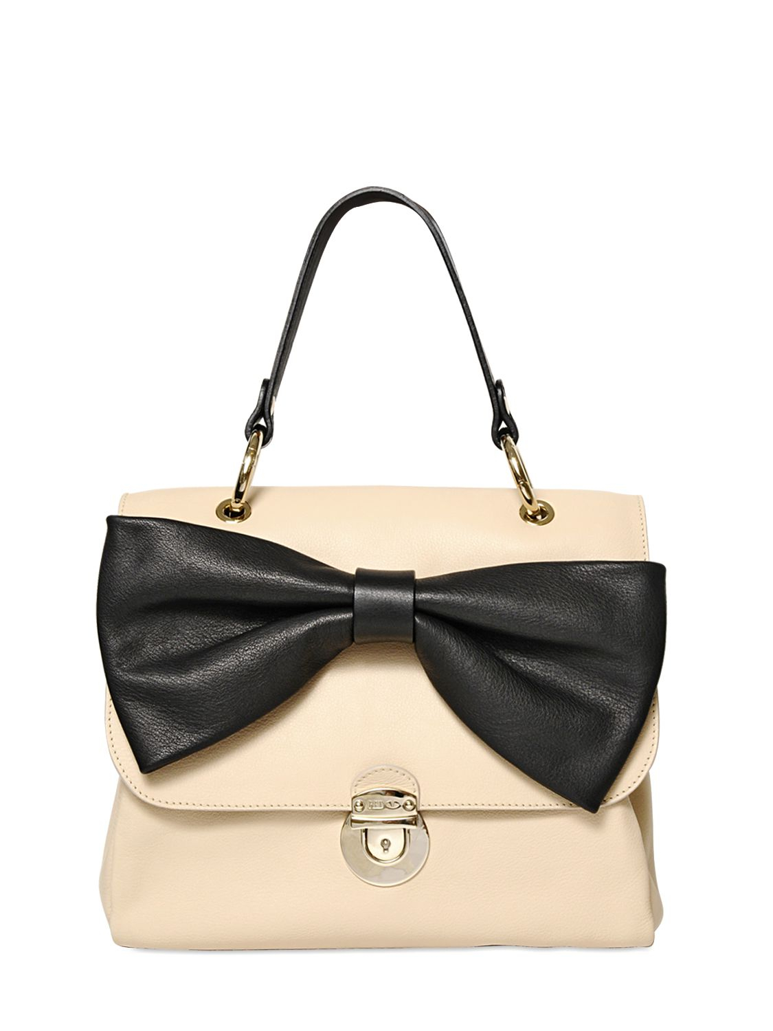 RED Valentino Two Tone Leather Bow Top Handle Bag in Beige