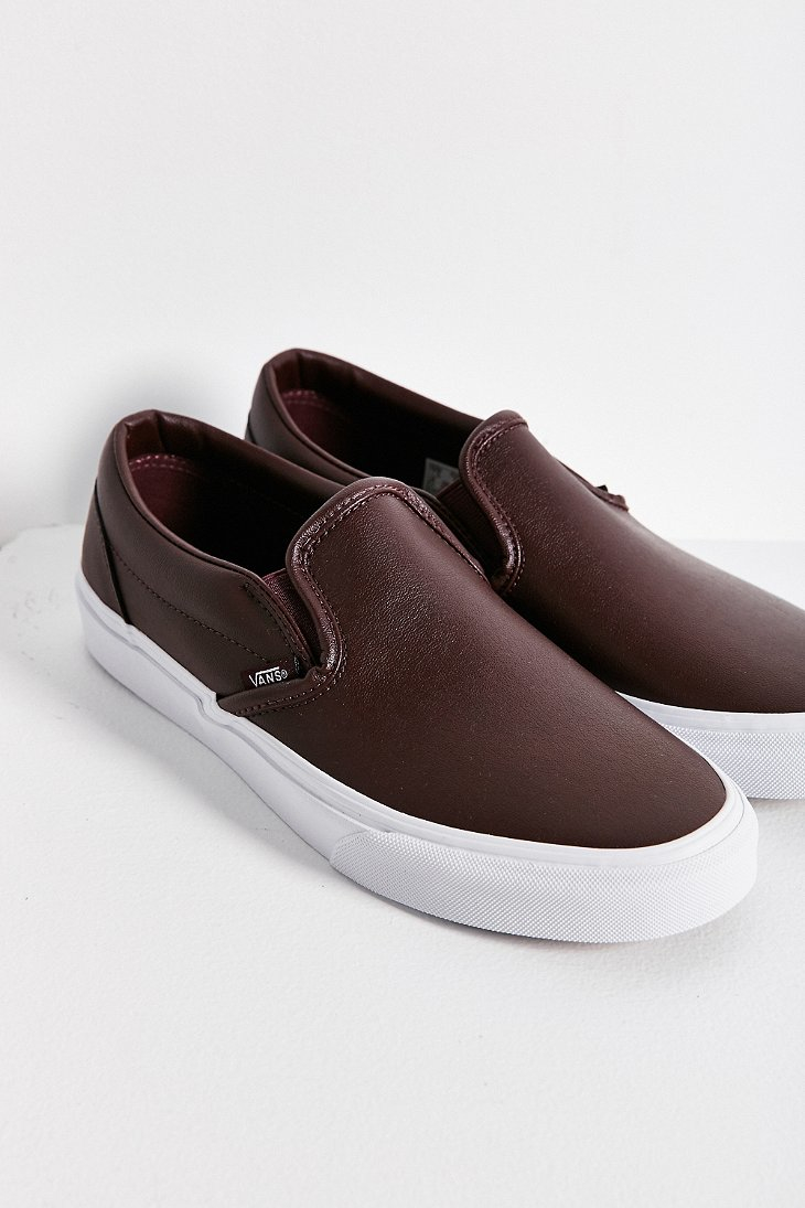 Vans Classic Leather Slip-on Sneaker in Maroon (Brown) | Lyst