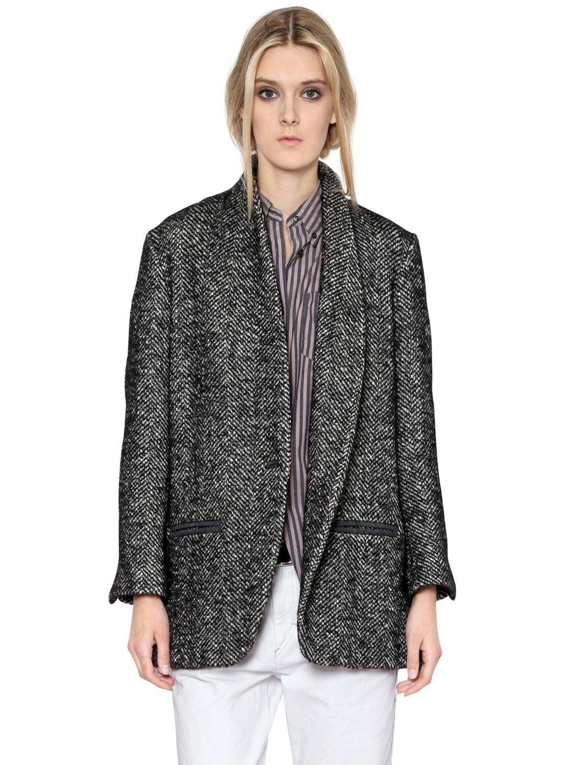 Étoile Isabel Marant Wool Blend Tweed Jacket in Black | Lyst