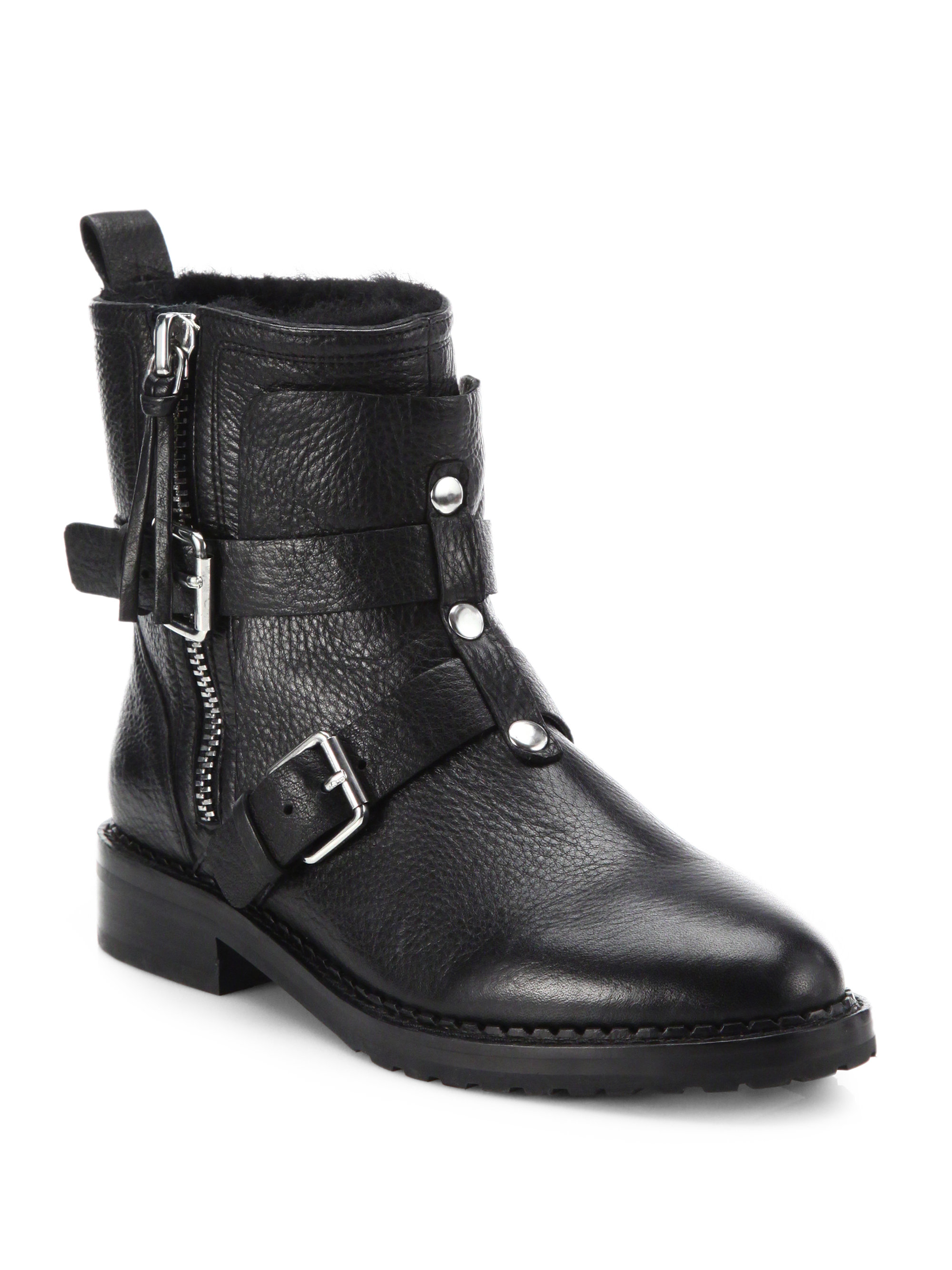 Rebecca minkoff Griffin Leather Moto Boots in Black | Lyst