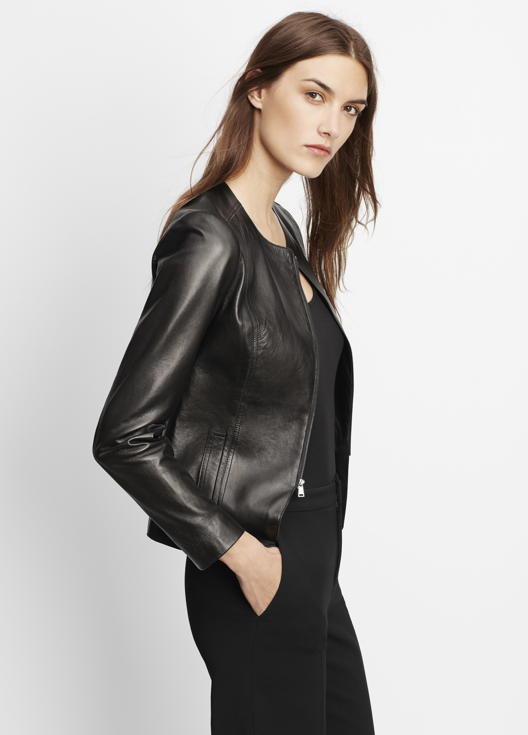 Lyst - Vince Tailored Collarless Leather Jacket in Black