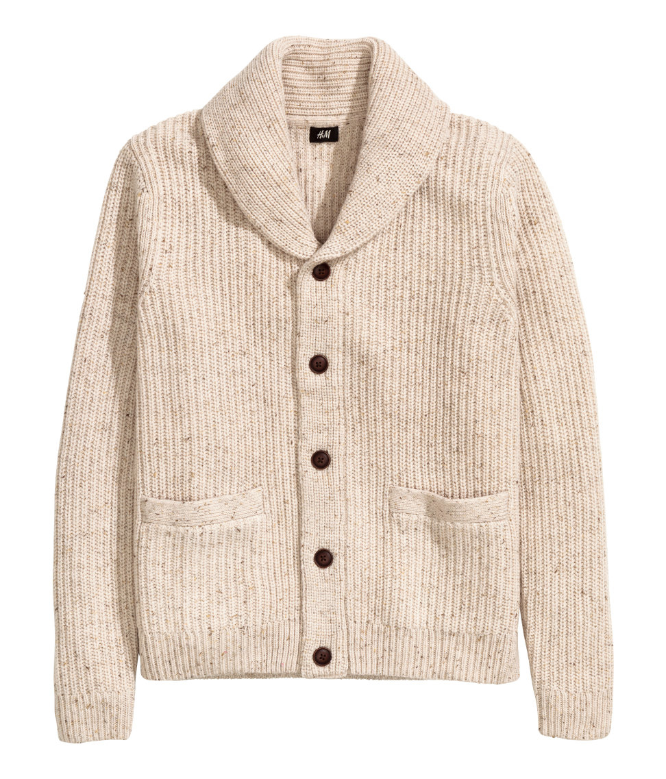 H&M Wool Cardigan With A Shawl Collar in Beige (Natural) for Men | Lyst