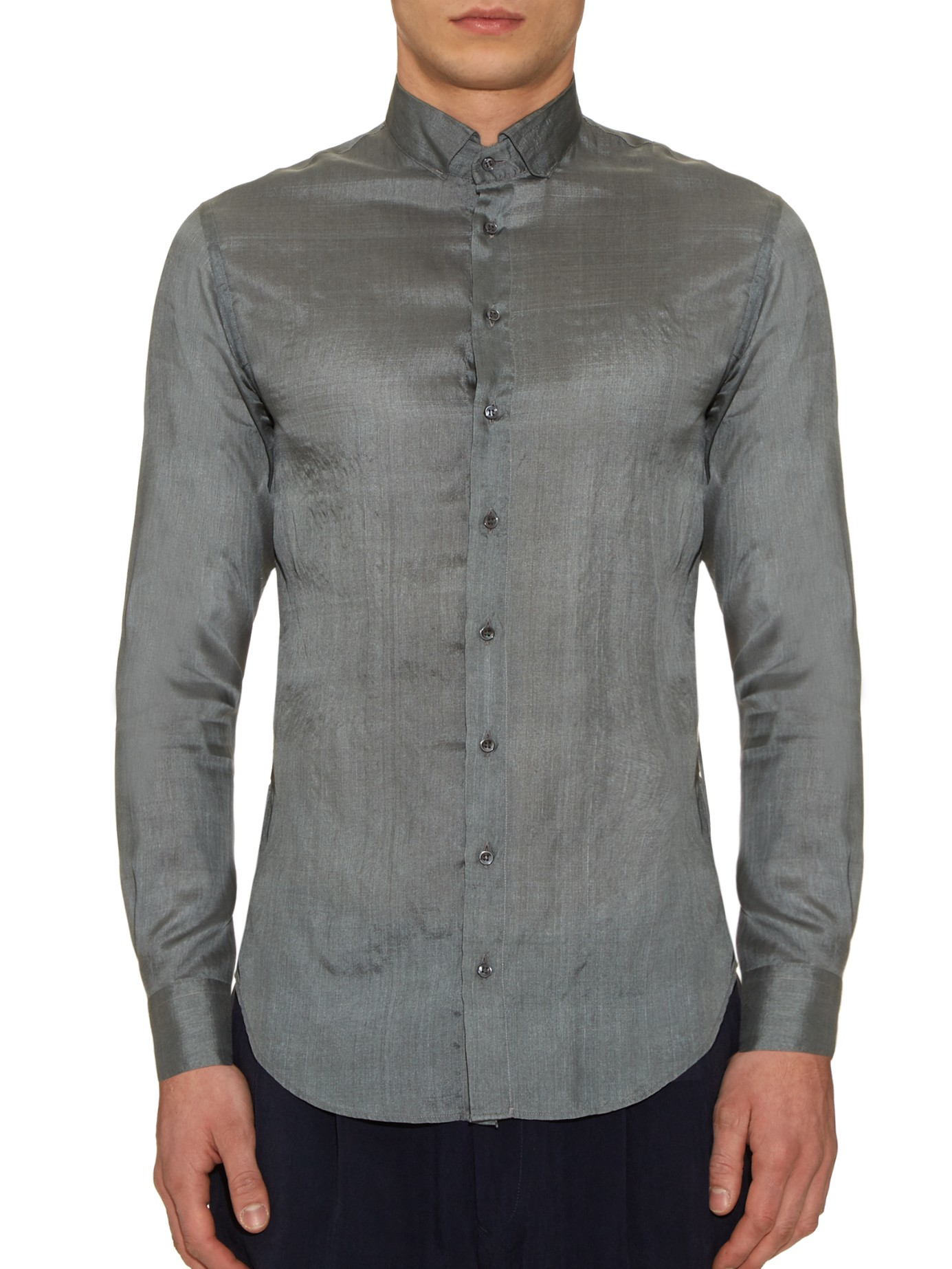 Grootte Inhalen boot Giorgio Armani Button-cuff Silk Shirt in Gray for Men | Lyst