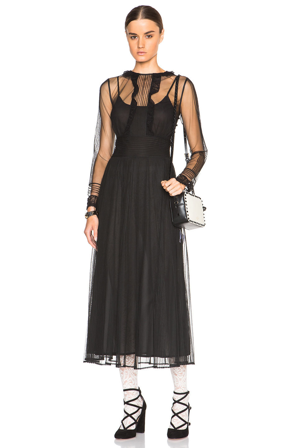Lyst - Red Valentino Sheer Sleeve Maxi Dress in Black