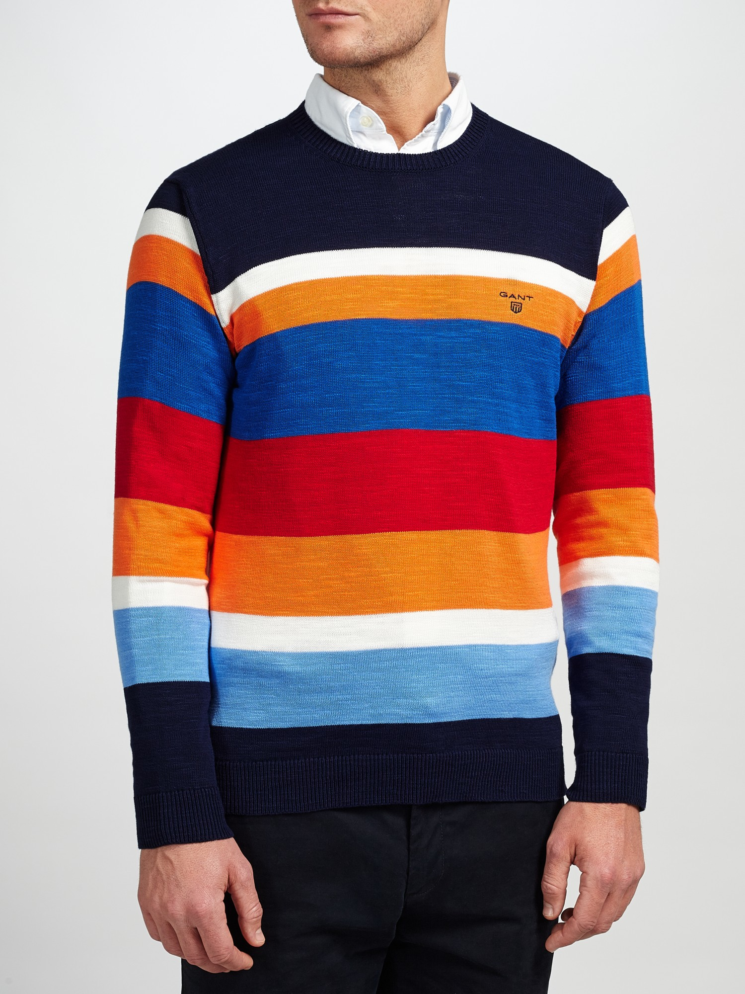GANT Natural Cotton Multi Stripe Crew Neck Jumper for Men Lyst