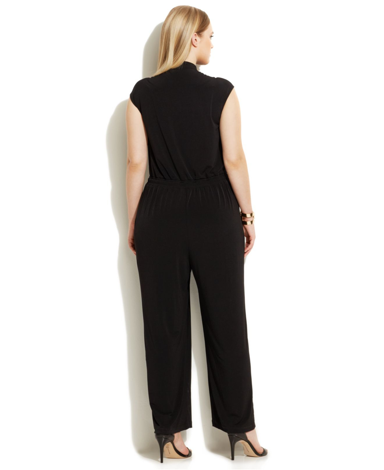 Calvin Klein Plus Size WideLeg ButtonFront Jumpsuit in Black Lyst