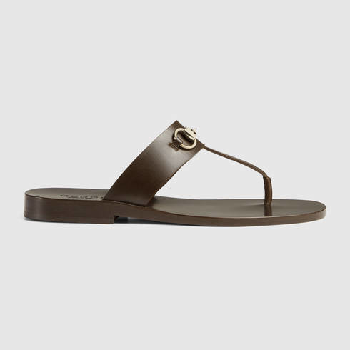Gucci Leather Horsebit Thong Sandal in Brown for Men | Lyst