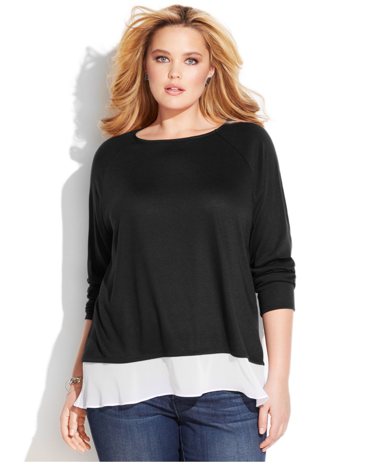 Lyst - Inc International Concepts Plus Size Layered-Look Sweater in Black