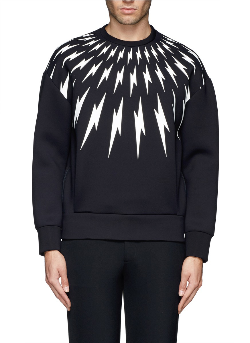 Neil Barrett Lightning Bolt Print Neoprene Sweatshirt in Black for Men -  Lyst