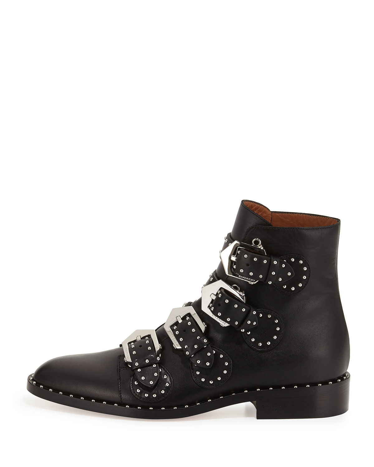 black leather studded ankle boots