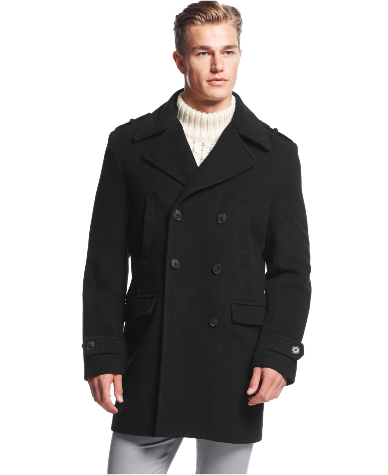 Calvin Klein Wool Montreal Solid Slim-fit Peacoat in Black for Men - Lyst