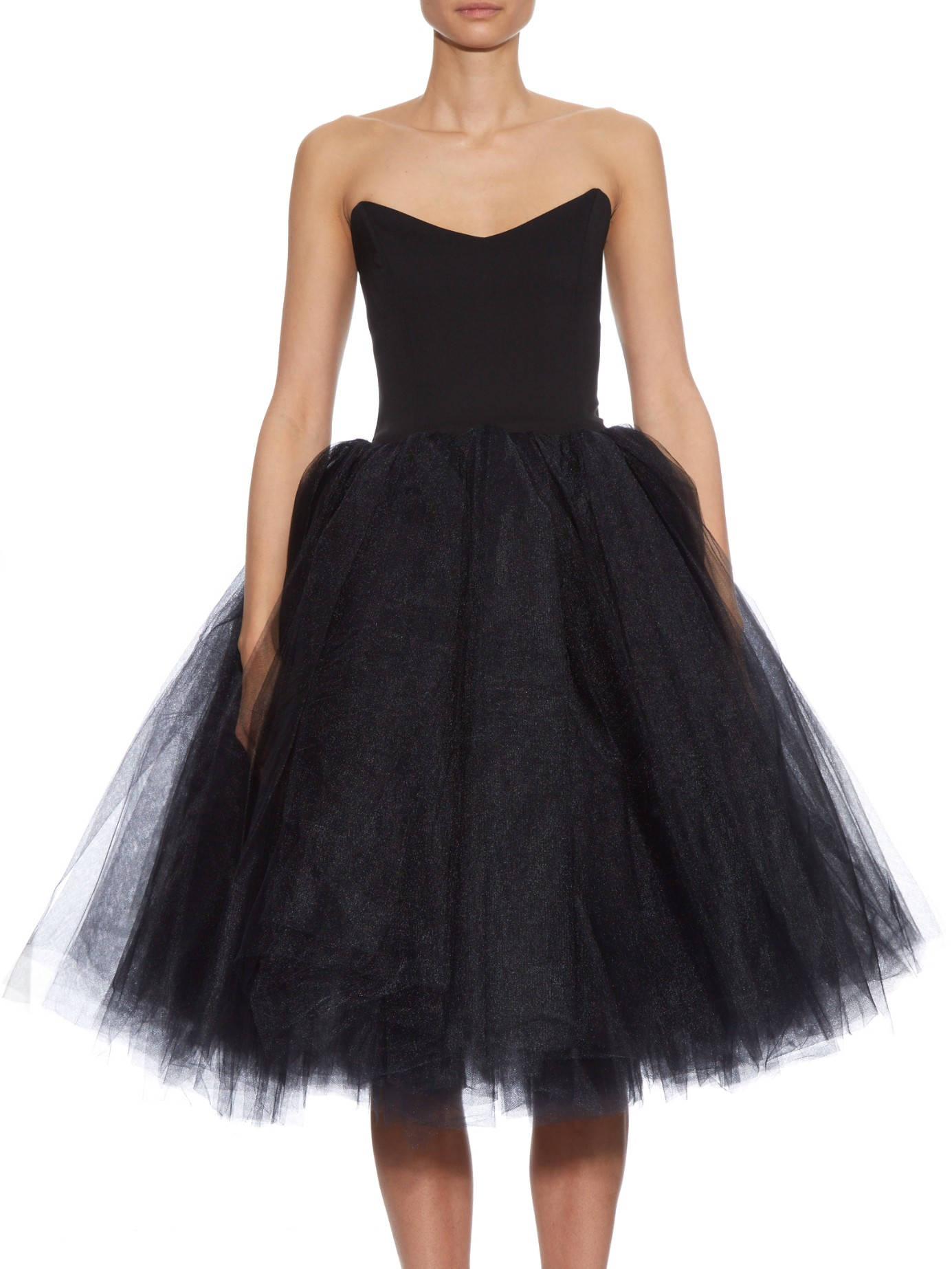 black strapless tulle dress