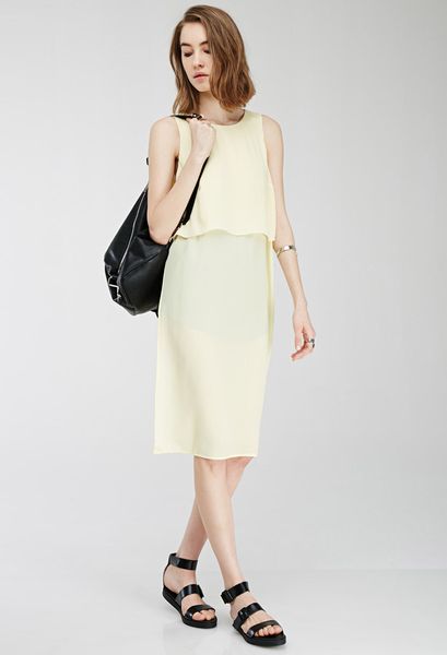 Forever 21 High-Slit Layered Dress in Yellow