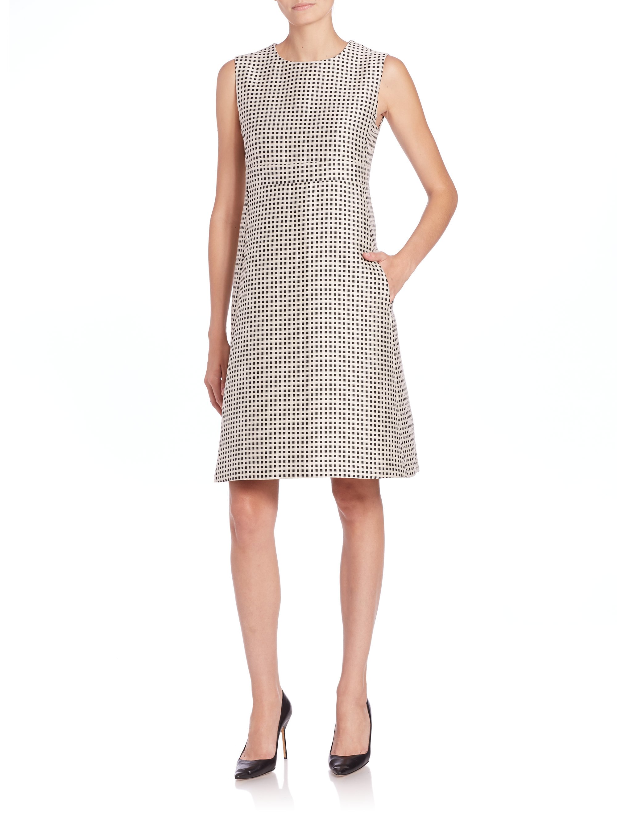 lyst max mara sleeveless check a line dress in gray lyst max mara sleeveless check a line dress in gray