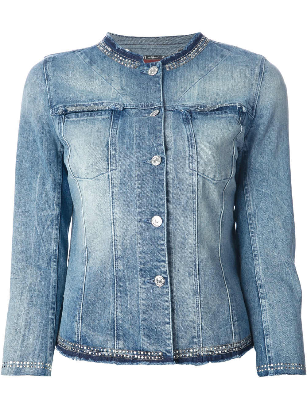 7 For All Mankind Collarless Denim Jacket in Blue - Lyst