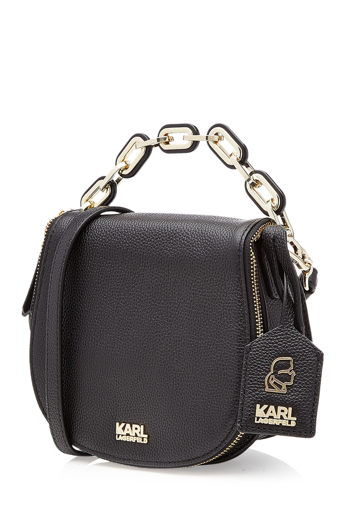 Karl lagerfeld Grainy Leather Small Satchel Bag - Black in Silver ...