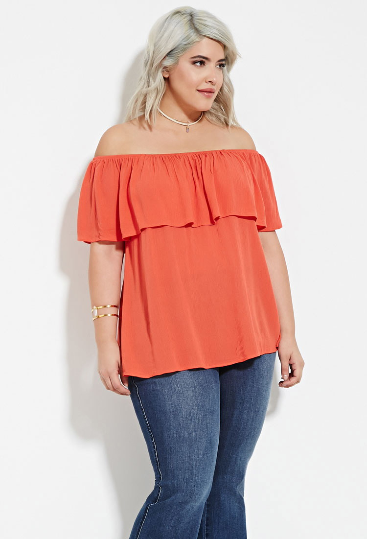 Pink off the shoulder top plus size Clearance