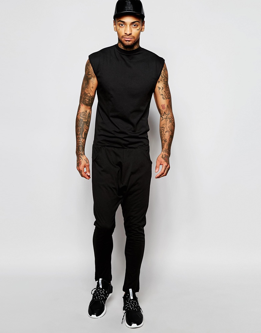 Lyst - Asos Drop Crotch Jumpsuit In Black in Black for Men