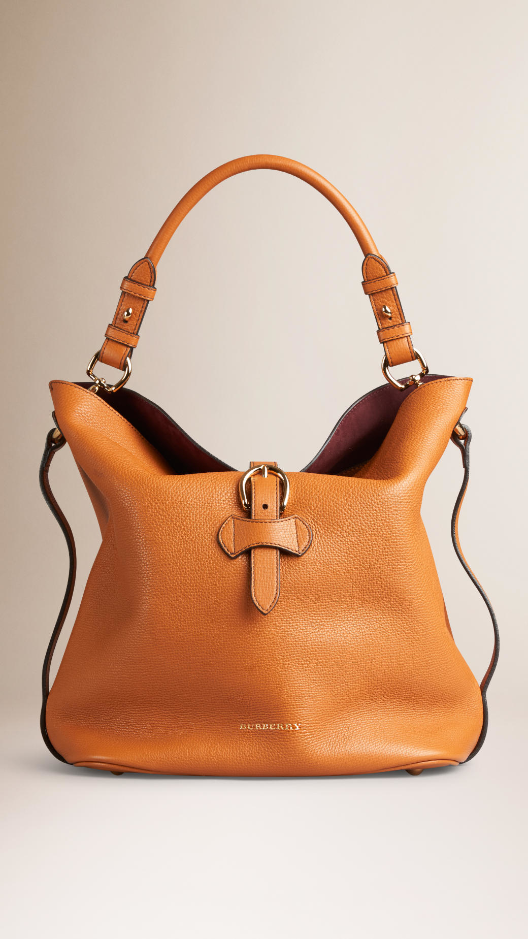 Burberry Medium Buckle Detail Leather Hobo Bag in Cognac (Brown) | Lyst