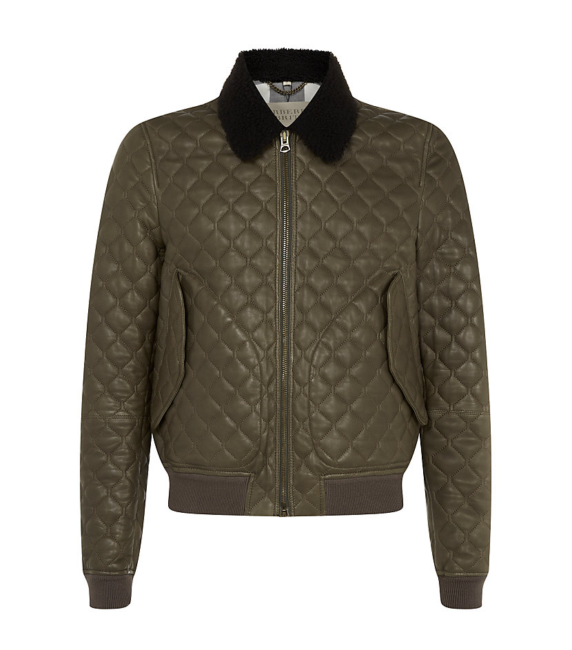 Burberry Brit Quilted Leather Bomber Jacket in Khaki for Men | Lyst