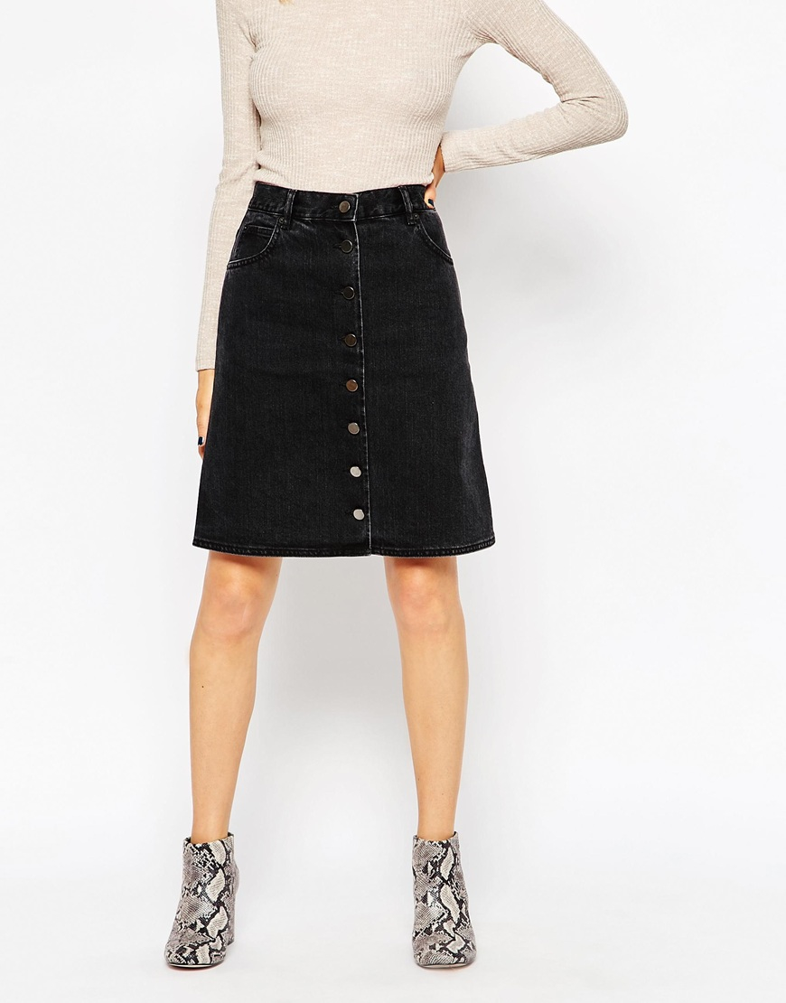 black jean midi skirt