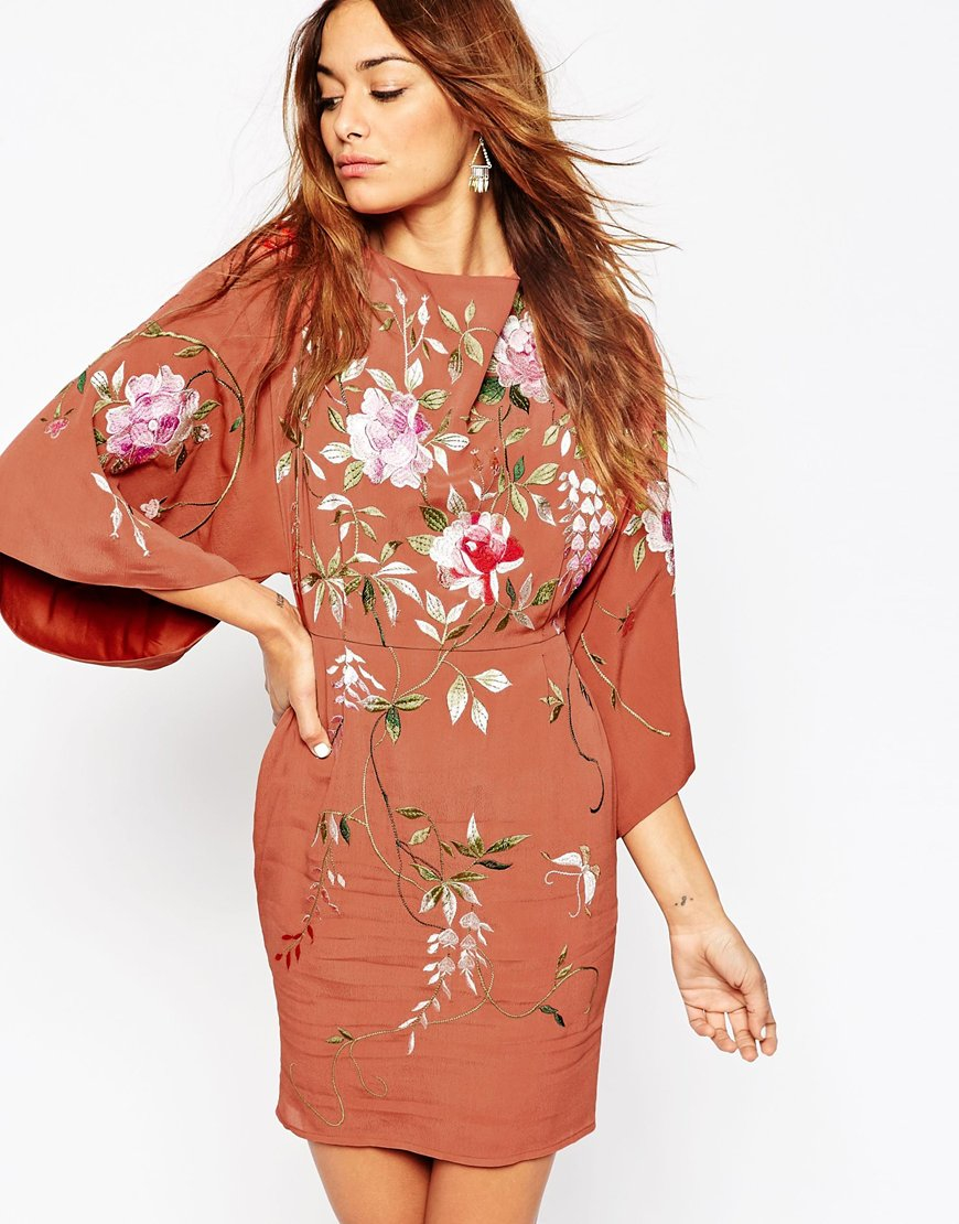 embroidered kimono dress