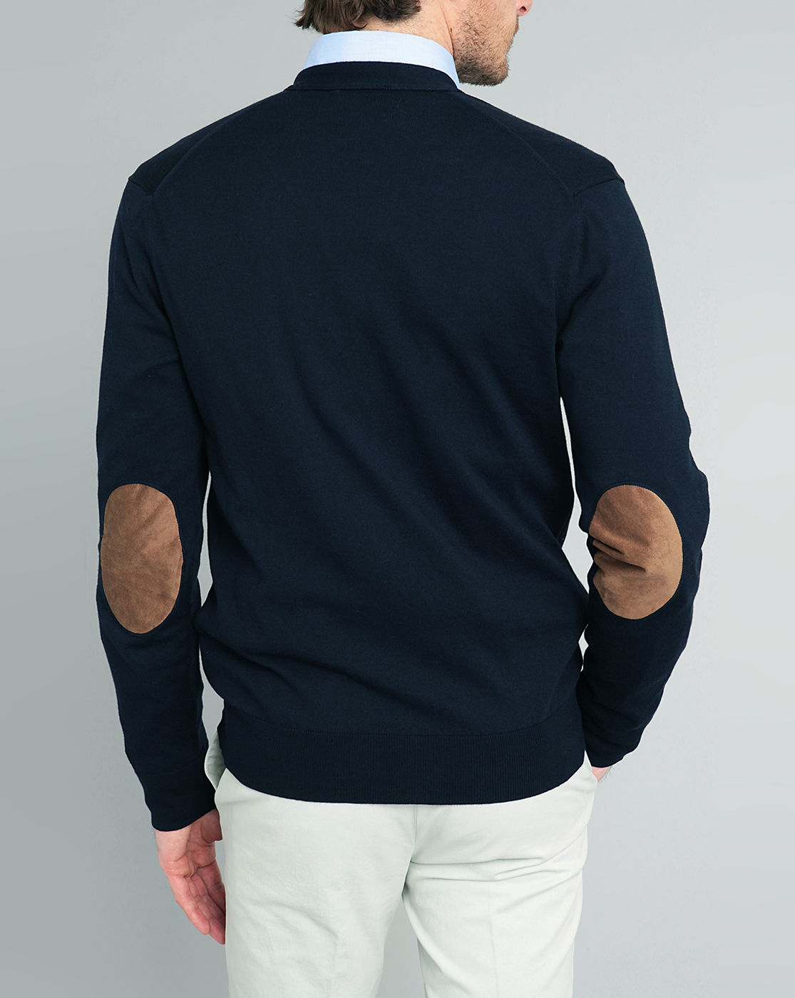 Hackett Navy Fine Gg Cashmere/Cotton Elbow Patches Cardigan in Blue for