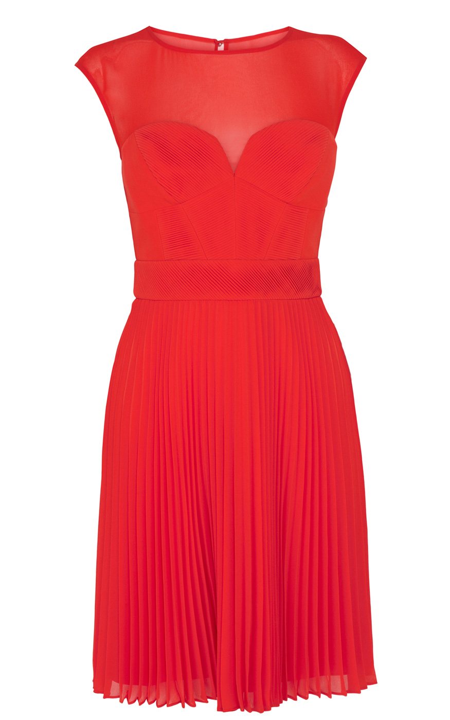 karen millen orange pleated dress