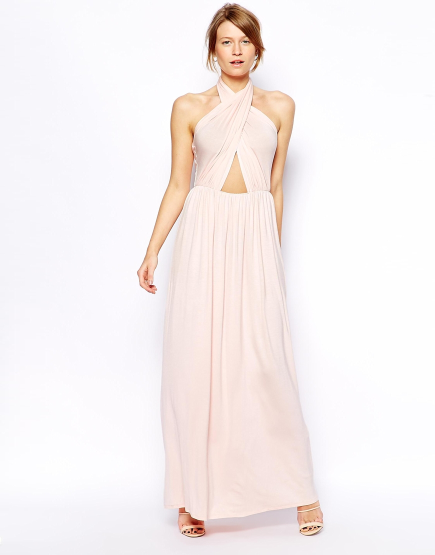 Love Jersey Cross Front Halter Neck Maxi Dress in Pink | Lyst