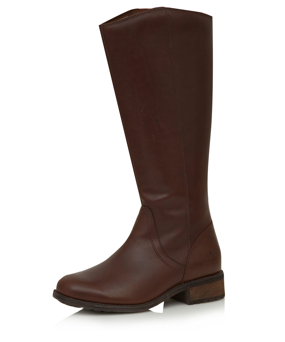UGG Brown Leather Seldon Flat Knee High Boots - Lyst
