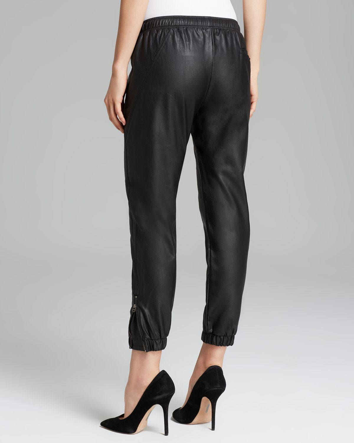 Lyst - David Lerner Pants Faux Leather Track in Black
