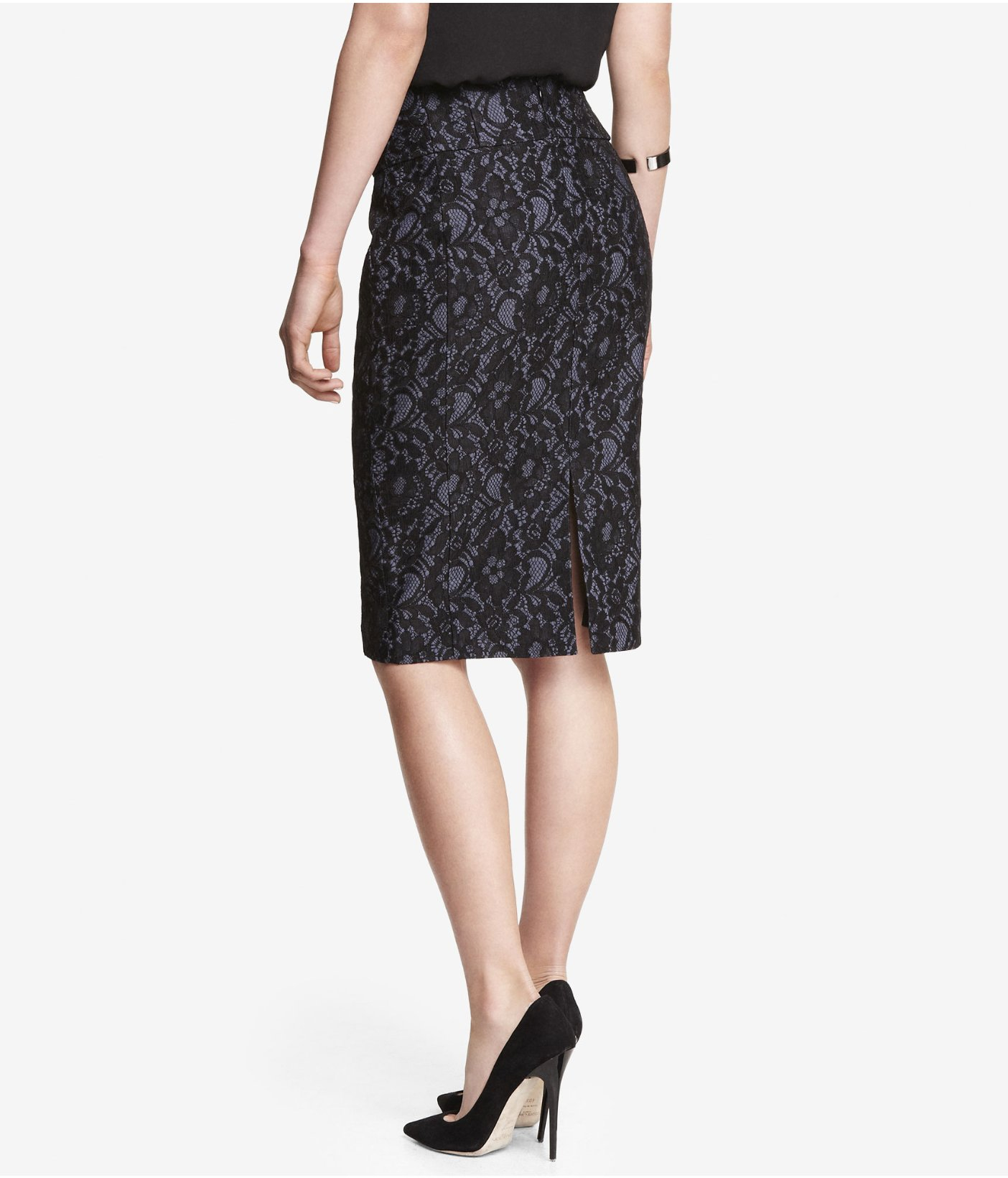 Express High Waist Bonded Lace Midi Pencil Skirt in Blue Lyst