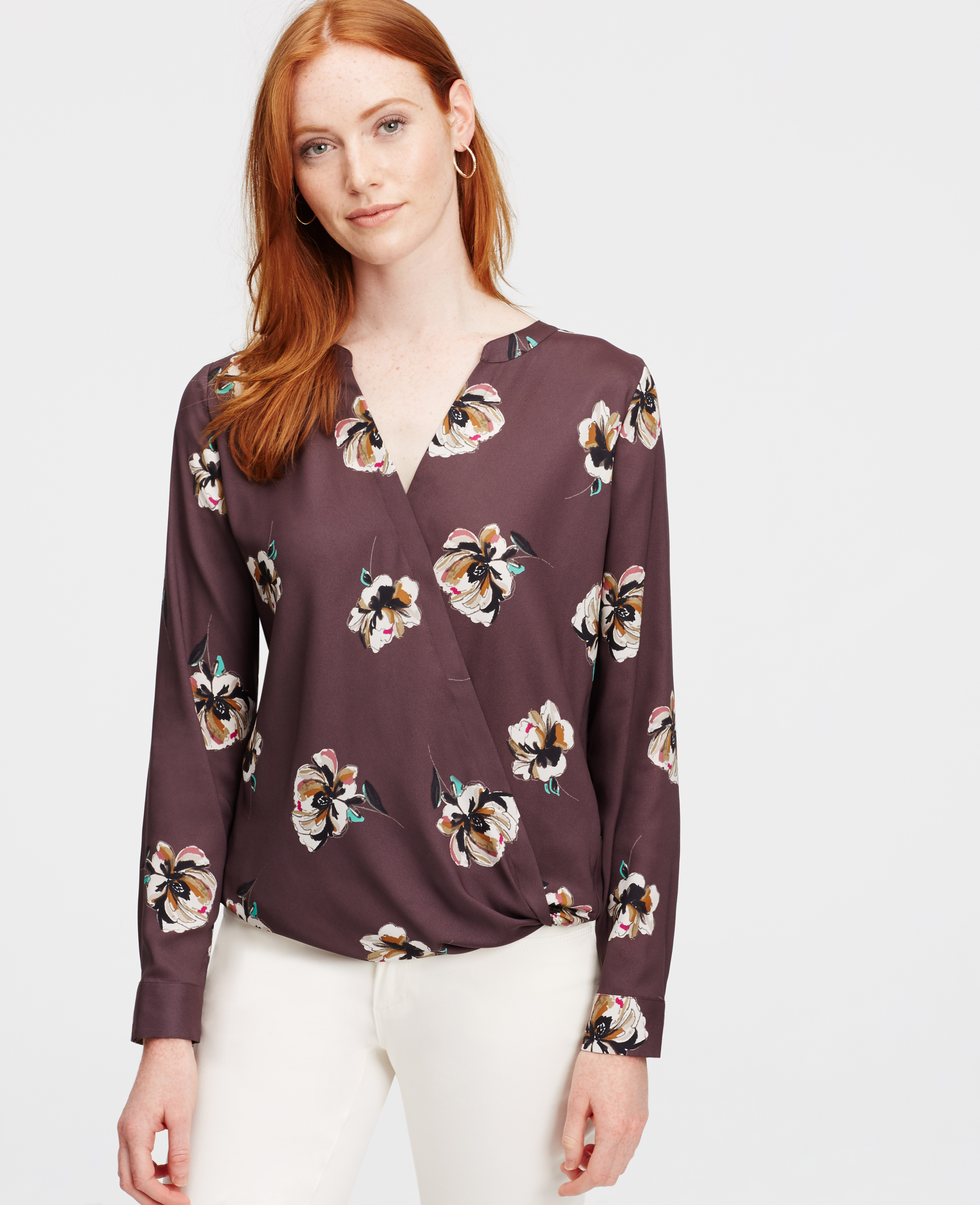 Lyst Ann Taylor Petite Floral Crepe Wrap Blouse in Purple