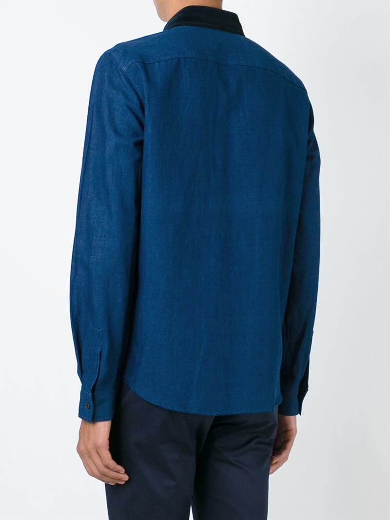 A.P.C. Corduroy Collar Denim Shirt in Blue for Men - Lyst