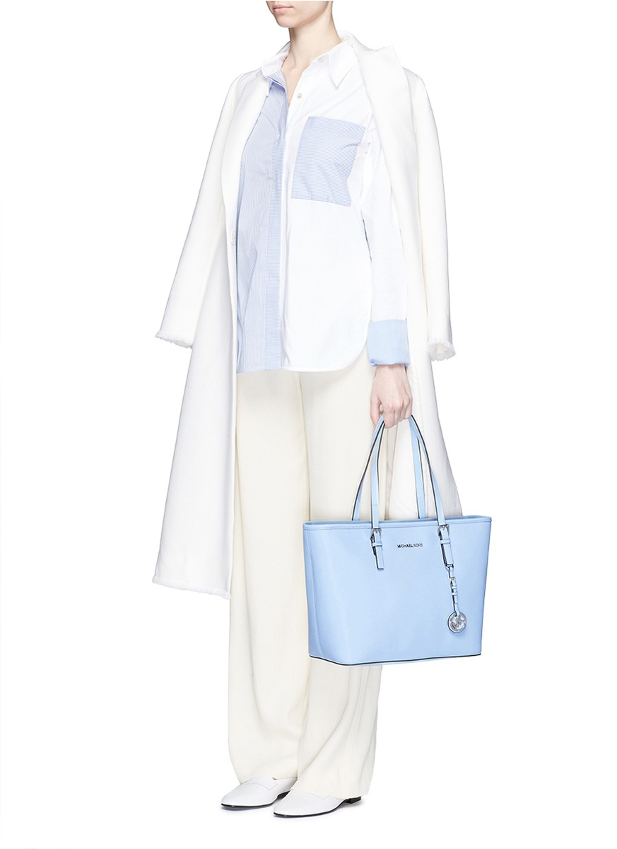 Michael Kors 'jet Set Travel' Saffiano Leather Top Zip Tote in Blue | Lyst