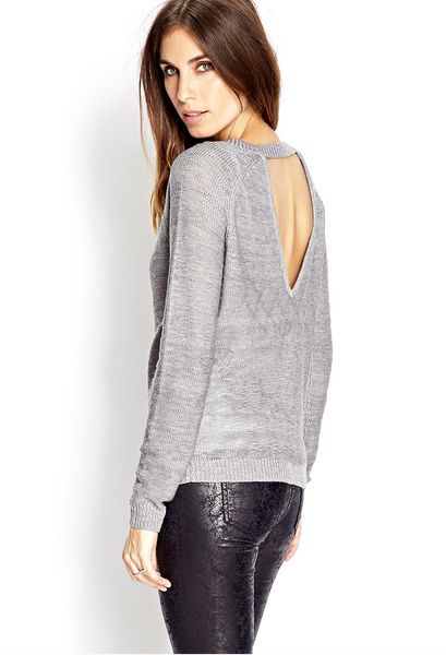 Forever 21 Clear Cut Knit Sweater in Gray (Heather grey) | Lyst