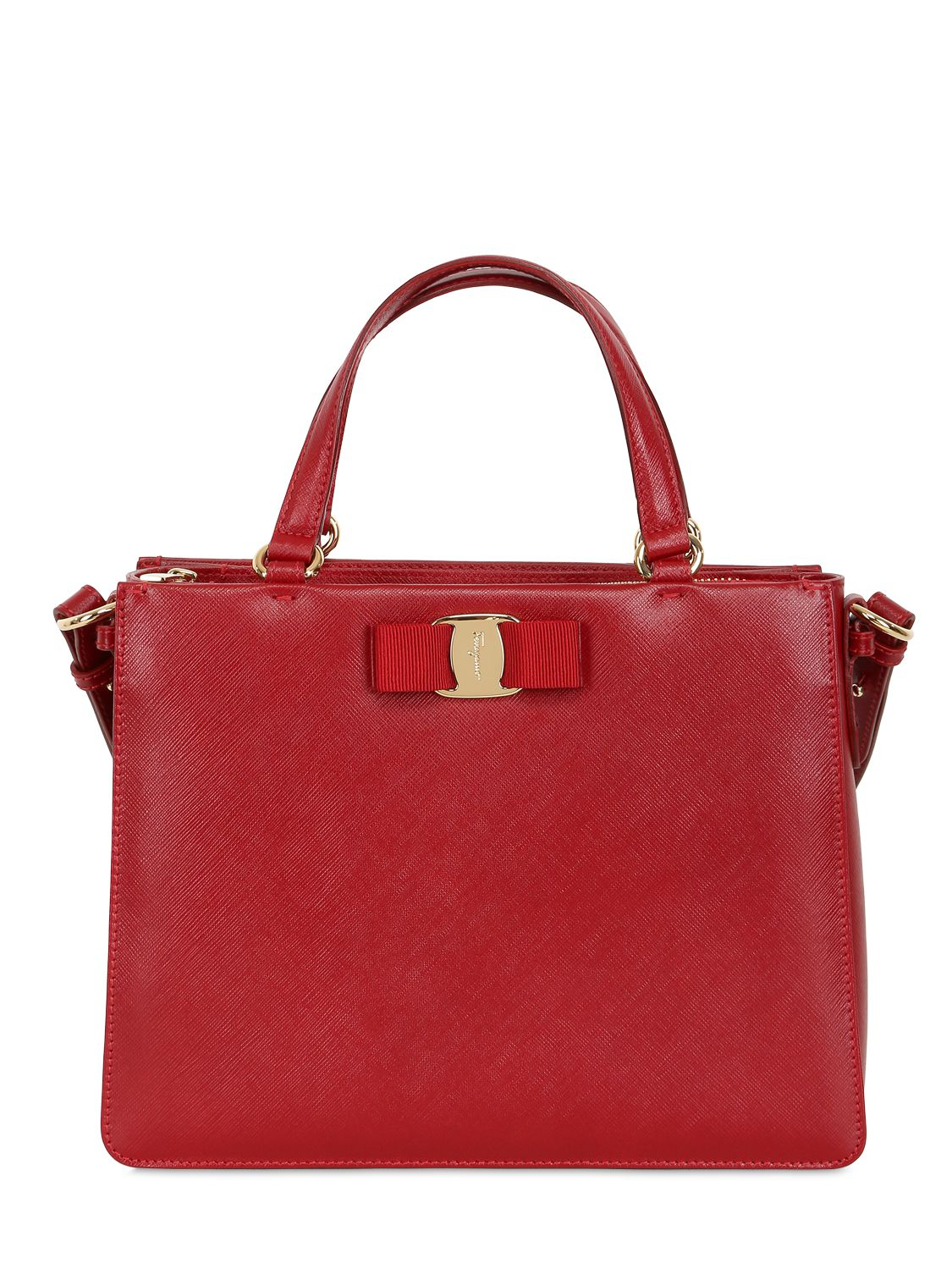 Ferragamo Tracey Saffiano Leather Shoulder Bag in Red Lyst