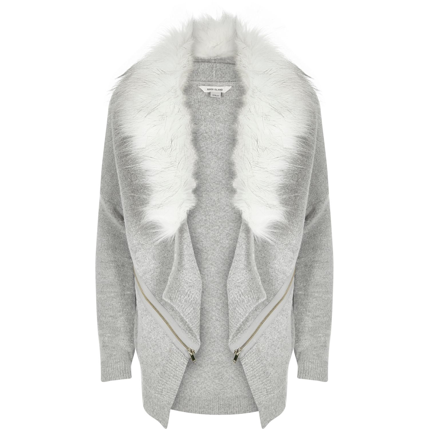 grey cardigan with fur collar