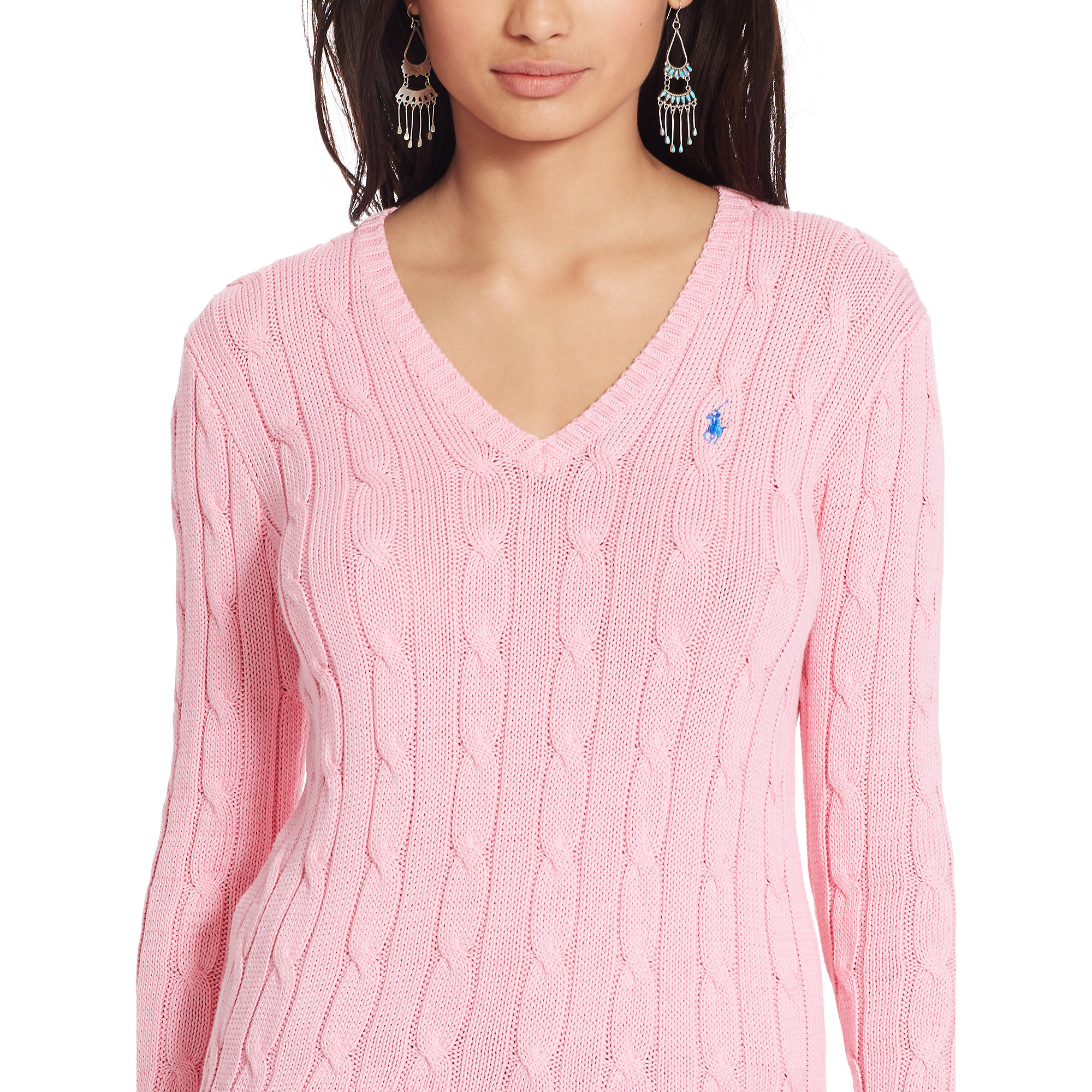 Lyst - Polo ralph lauren Cable-knit V-neck Sweater in Pink
