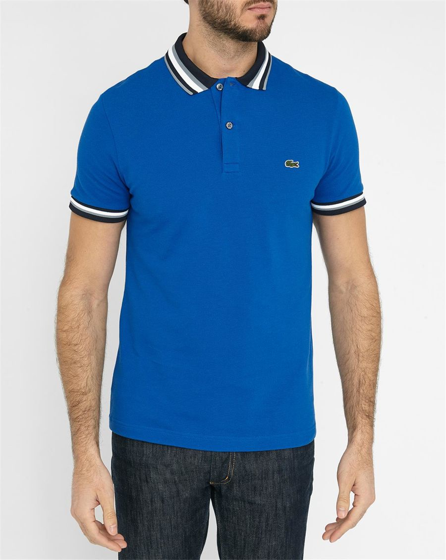 Lacoste Blue Short-sleeve Polo Shirt With Two-tone Collar And Sleeves ...