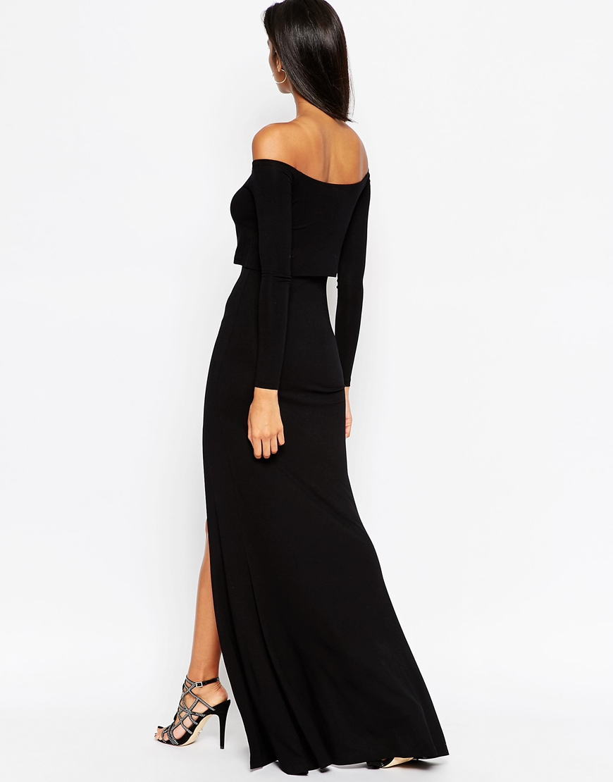 emerald green wrap over long sleeve bardot maxi dress