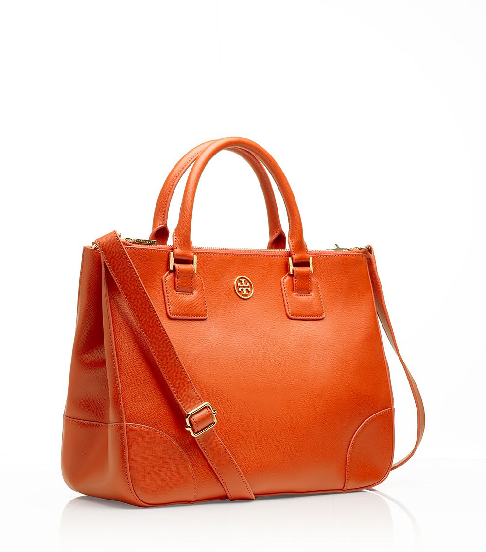 Tory Burch Robinson Small Double-Zip Satchel Bag Poppy Orange Red – Gaby's  Bags