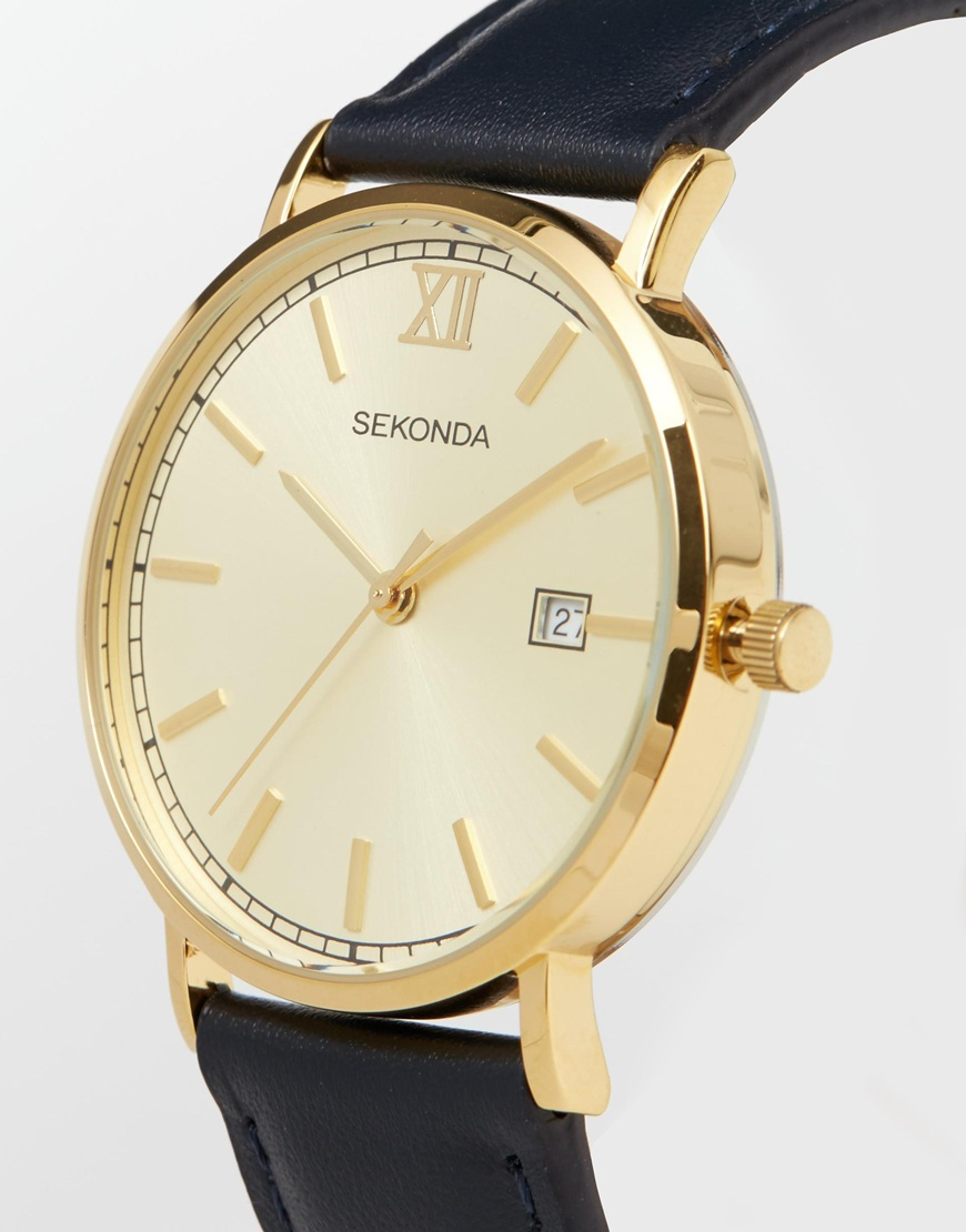 Sekonda Gold Face Black Leather Strap Watch for Men | Lyst Canada