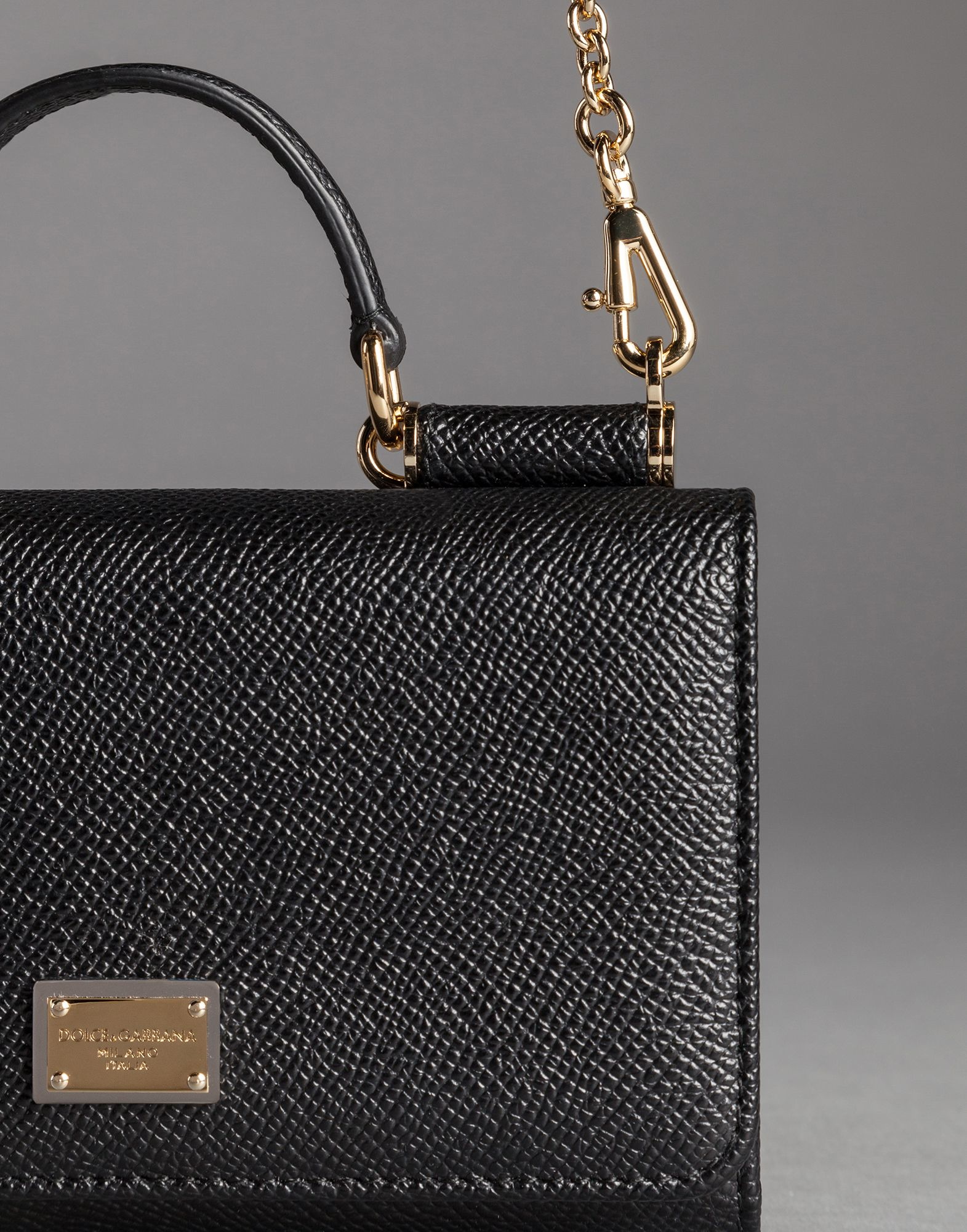 Dolce & Gabbana Mini Von Bag In Dauphine Print Leather in Black