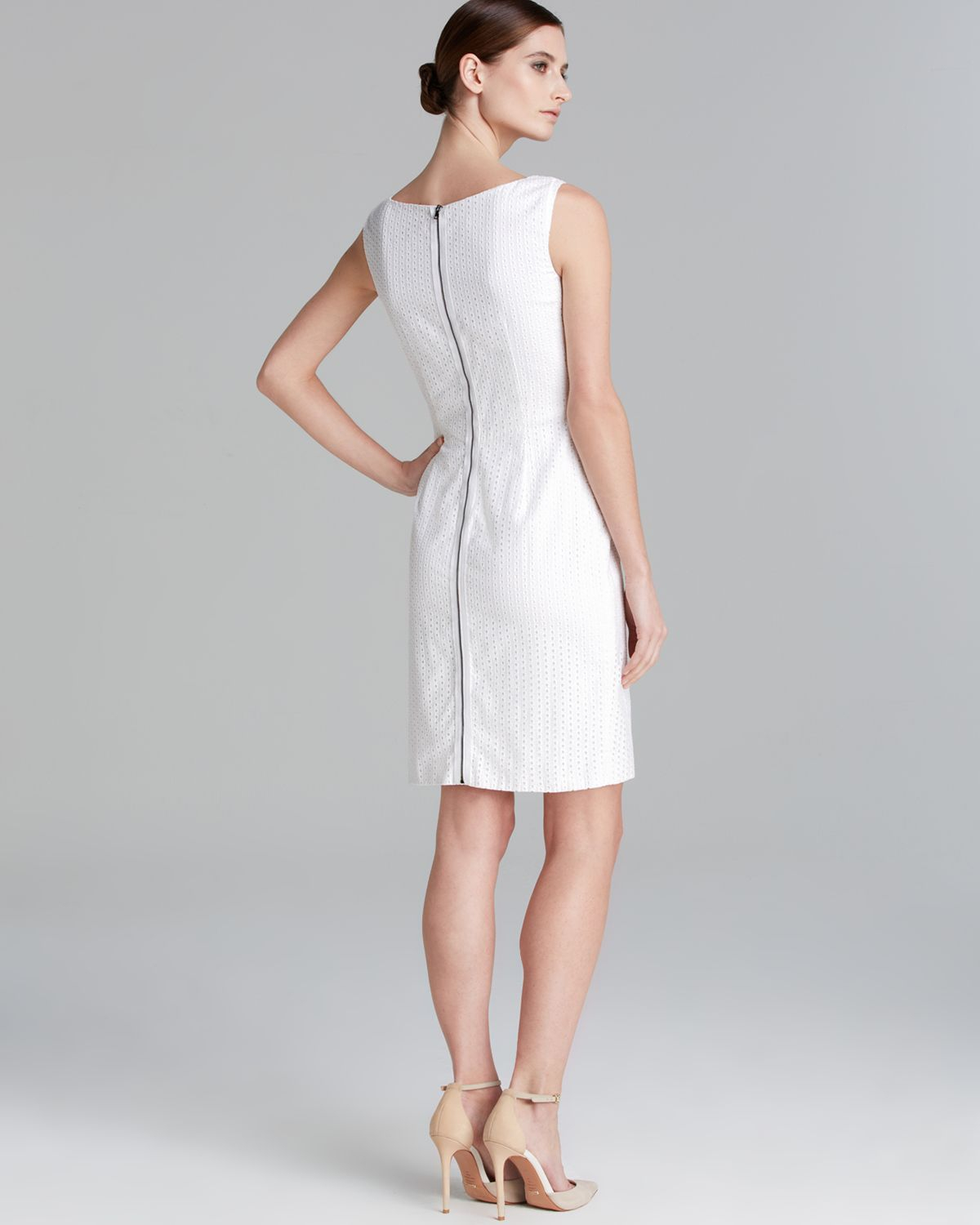 T Tahari Myra Eyelet Sheath Dress in White | Lyst