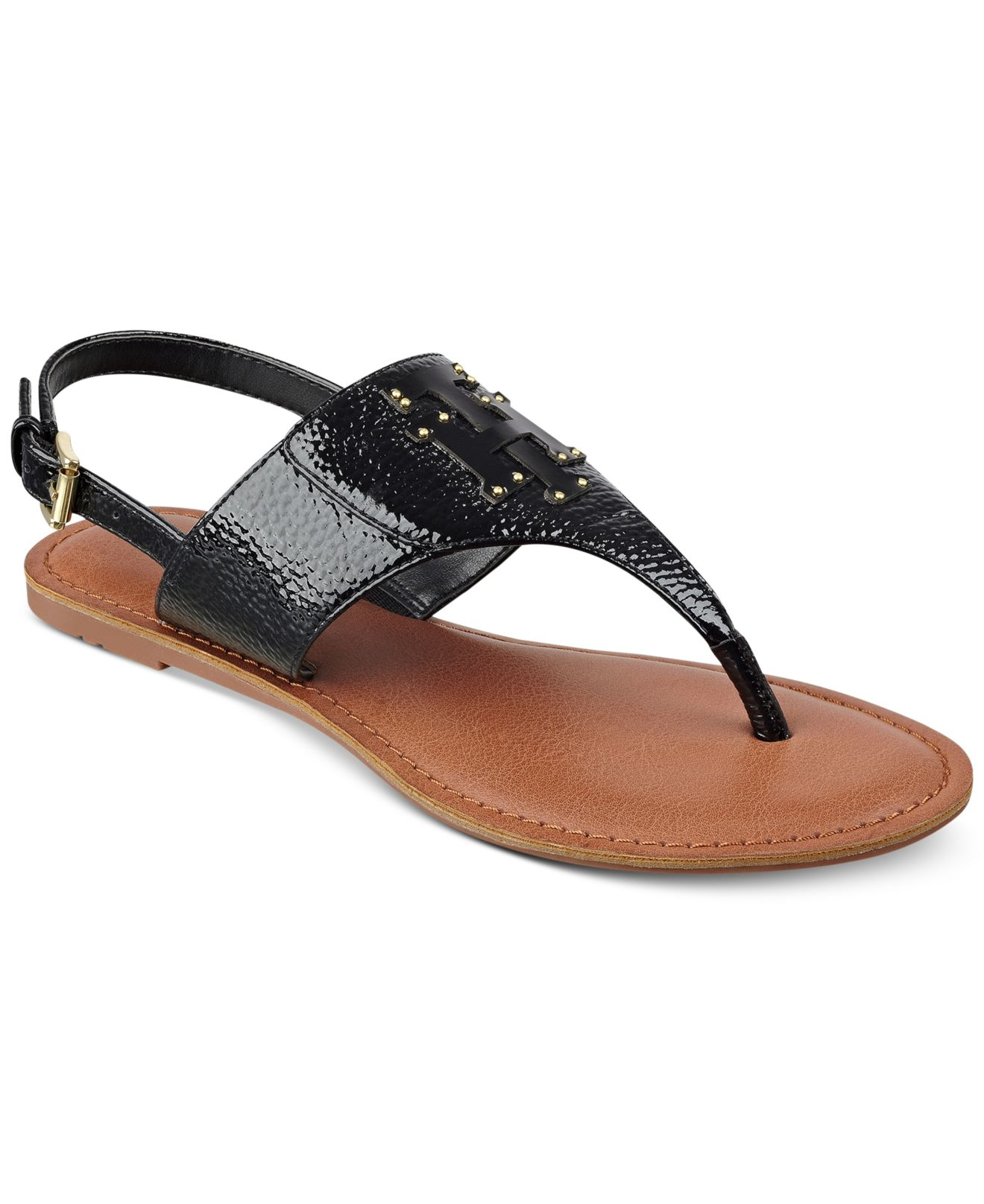 Tommy hilfiger Laney Flat Thong Sandals in Black (Black Patent) | Lyst