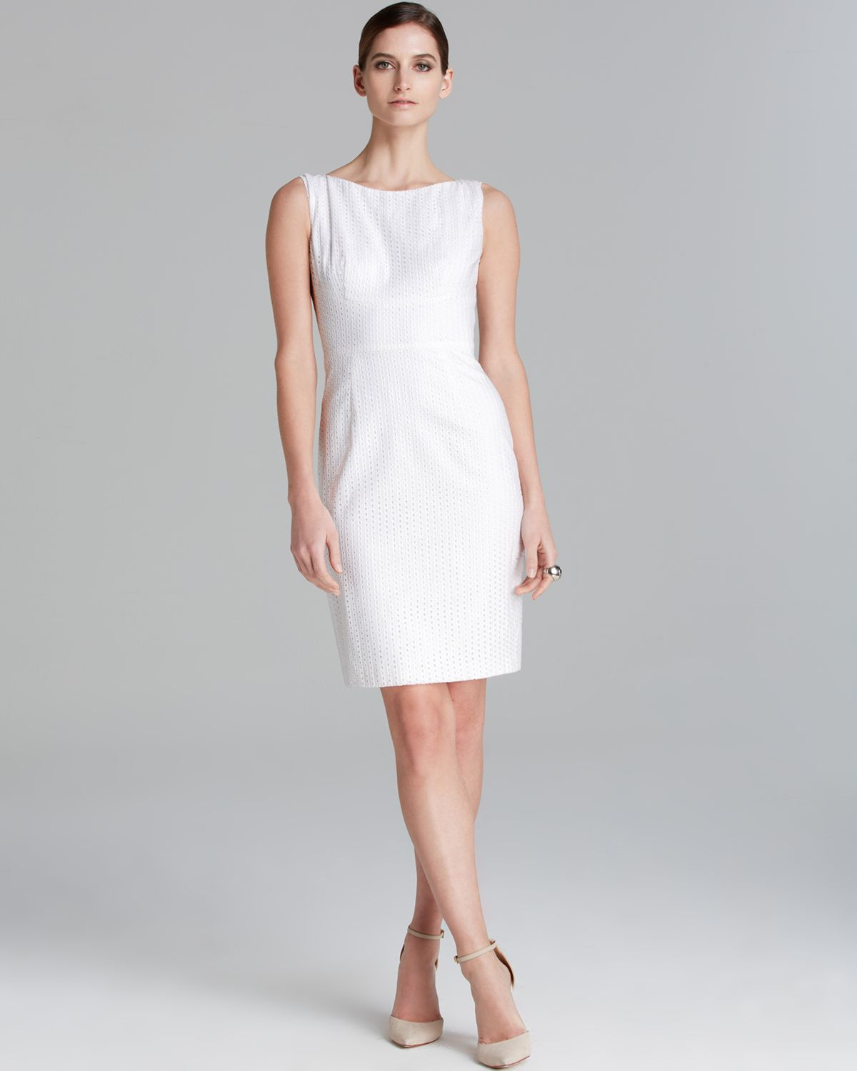 white eyelet sheath dress