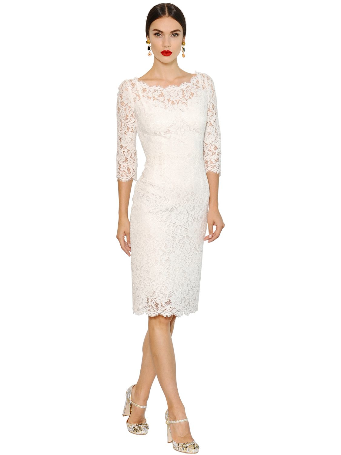 Lyst  Dolce  Gabbana Cordonetto Lace Dress in White