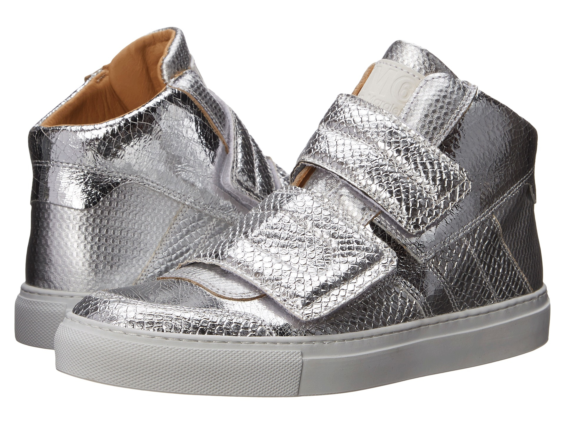 maison martin margiela red & silver high top trainers