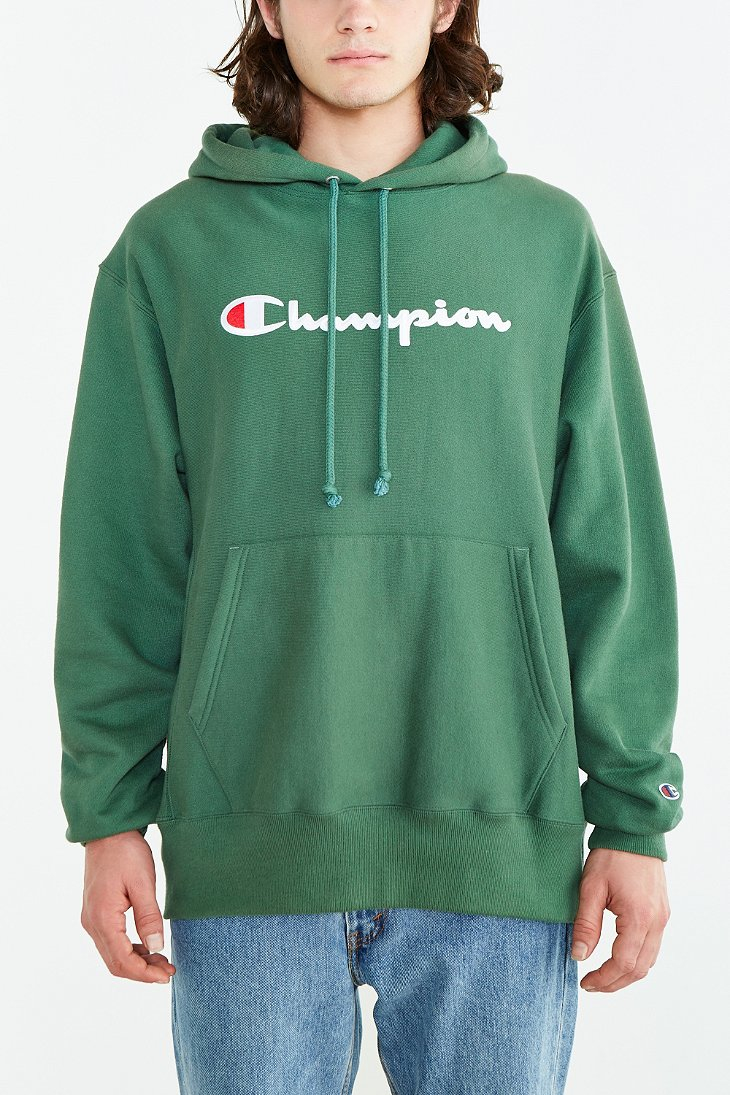 Champion Script Reverse Weave Hoodie Sweatshirt in Dark Green (Green ...